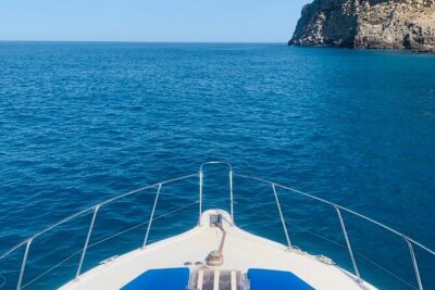 Mallorca Beach & Caves 4hr Boat Trip Drinks, Tapas, SUP & Snorkel - Coll Baix: your first swim stop, snorkel gear, and SUP options