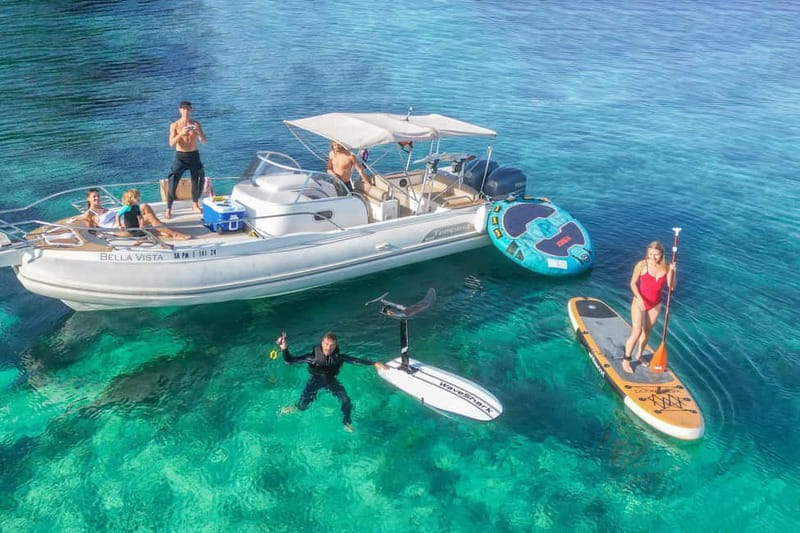 Mallorca: Private Watersports Boat. LUNCH Drinks SUP, Tubing - Water Toys That Actually Make the Day: SUP, Seascooter/Subwing, Snorkel